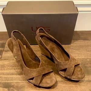 UGG Australia Hazel 1771 Espresso Wedge Suede Open Toe Sandal 4-Inch Heel